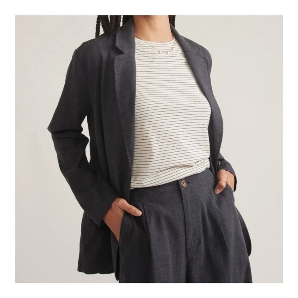 Marine Layer Flora Hemp Blazer Women M Dark Navy Work Career Classic Preppy